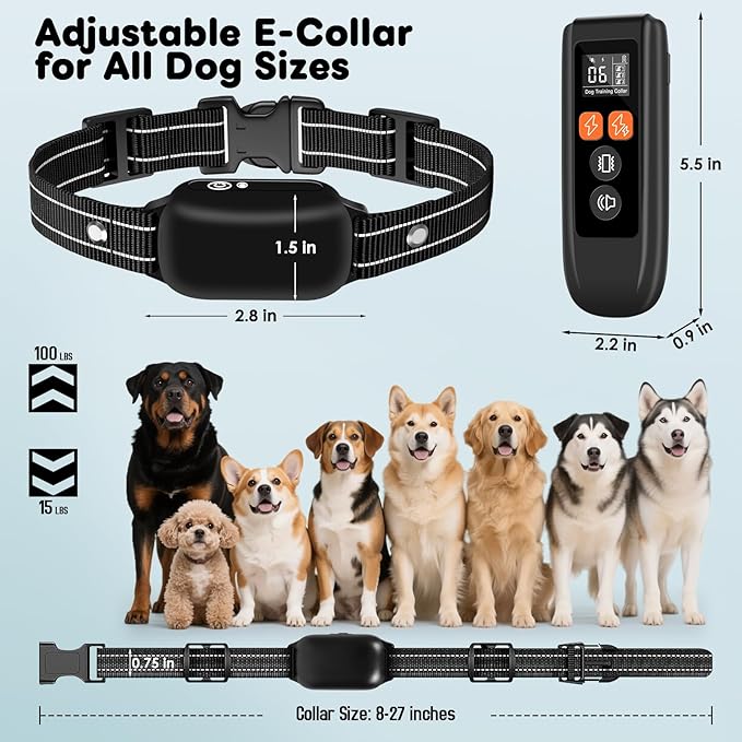 Dog Training Collar with Remote - Shock Collar for Dogs with 3300FT Range, Trains 3 Dogs, 180-Day Battery, IPX7 Waterproof, Beep/Vibration/Static Shock for Small Medium Large Dogs (Black)
