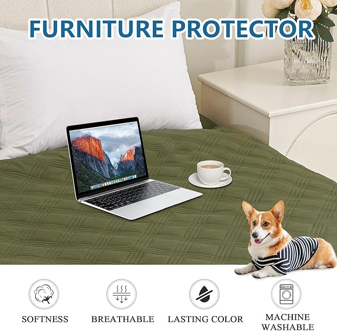 hyha Waterproof Dog Blanket, Reversible Pet Bed Blanket, Soft Sofa Couch Cover for Dogs Washable, Waterproof Pet Couch Covers for Sofa Puppy Cats Furniture Protector(82"x120", Green/Navy Blue)