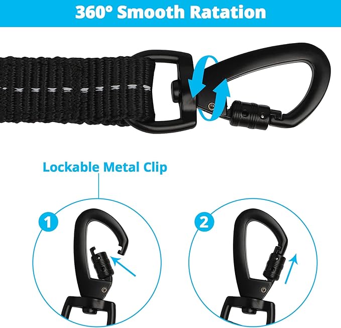 Long Dog Leash 10 FT: Heavy Duty Rope Leashes for Dogs Training with Swivel Lockable Hook Reflective Threads Bungee and Padded Handle - Dog Lead for Large Small Medium Dogs Outside Walking Hiking Blue