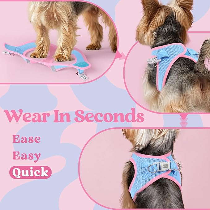 rabbitgoo Small Dog Harness, Step-in Soft Mesh Puppy Vest with Safety Buckle, Breathable Reflective Pet Harness for Large Dogs, Blue & Light Pink XXL