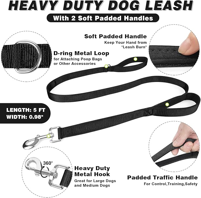 Tactical Service Dog Vest and Leash Set,Heavy Duty Harness with Metal Buckles for Medium Sized Dogs,Adjustable No Pull Pet Vest with Patches for Training Working,Black M