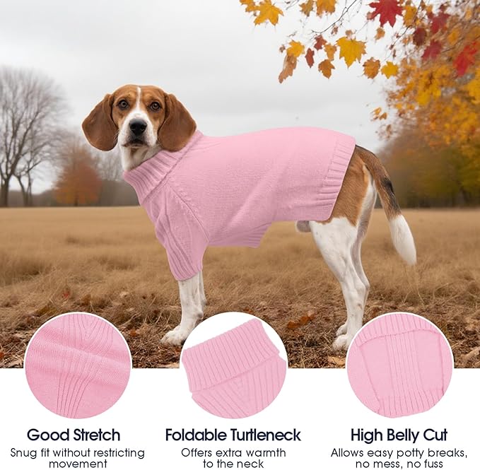 IECOii Great Dane Sweater,5XL Extra Large Sweater for Giant Breed Dogs in Winter,Turtleneck Cold Weather Knit Clothes,Machine Washable,Elastic Pullover for Saint Bernard,Mastiff (Pink,XXXXXL)