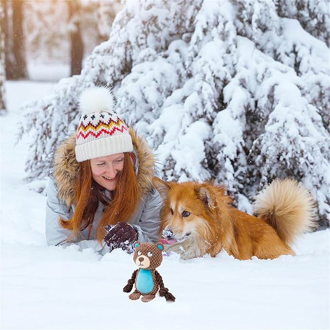 Plush Dog Chew Toys,Squeaky Dog Toys for Aggressive Chewers, Stuffed Animals Dog Toys for Small Medium Large Dogs to Keep Them Busy Puppy Teething Toys（Bear）