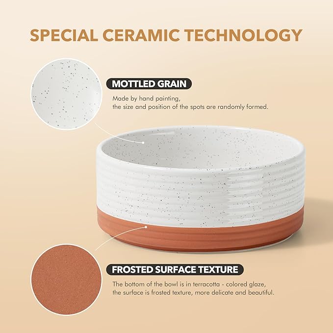 Ceramic 6.1inch Raised Double Dog Bowls Set with Acacia Wood Stand, 2 Heights Elevated, Food & Water Bowls for Small Dogs(28.2oz, Vanilla White)