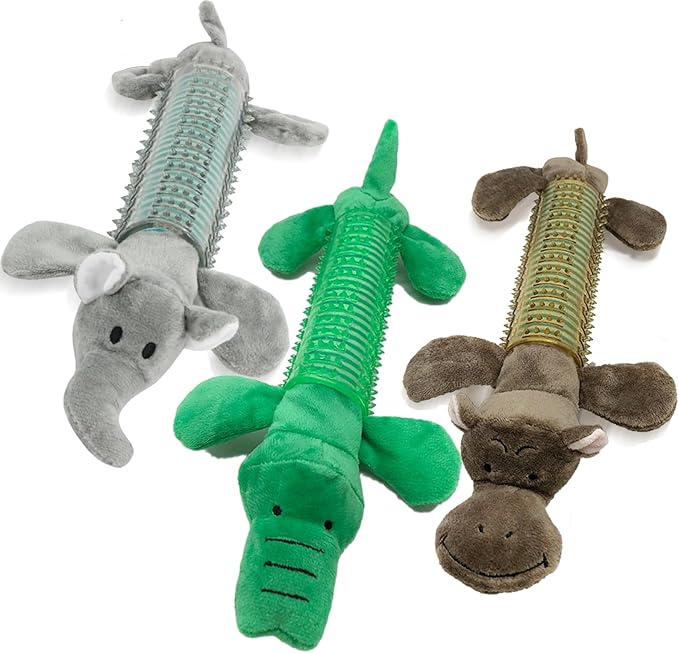 2025 New Dog Chew Toys for Aggressive Chewers, Tough Interactive Plush Squeaky Toys with TPR Rubber, Dog Toys for Small/Medium/Large Dogs Breed (G Crocodile + Hippo + Elephant)