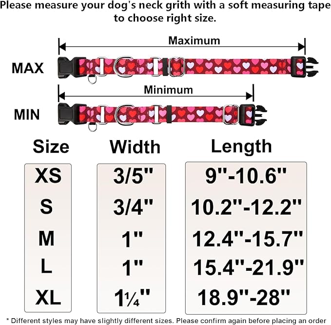 Pink Martingale Collar for Dogs with Buckle Adjustable Heart Valentines Dog Collars (Burgundy Love, Medium)