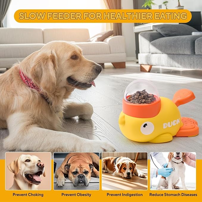 Duck Dog Treat Dispenser Toy - Anti-Slip Interactive Duck Dog Feeder - Slow Puzzle Feeder for IQ Training, Mental Enrichment for Small, Medium & Large Dogs