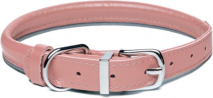 OOPSDOGGY Rolled Leather Dog Collar Reflective Roll Collars for Small Medium Large Dogs Puppy (Blush, XS, 8''- 11'')