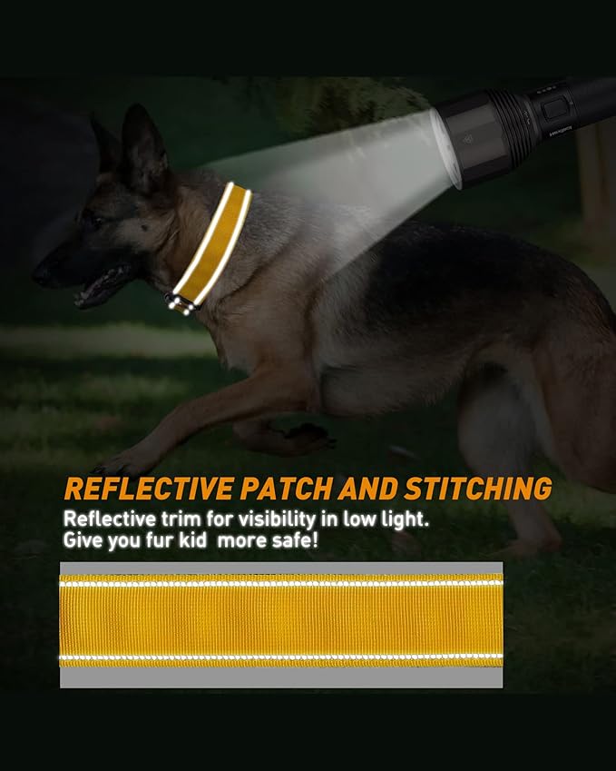 AUBELL Reflective Tactical Dog Collar,Adjustable Military Heavy Duty K9 Collars with Handle and Quick Release Metal Buckle Great for Medium Dogs, with Airtag Case and 2 Patches (Yellow,M)