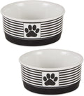 Bone Dry Ceramic Stripe Paw Pet Bowls Collection, Dishwasher Safe, Small, 4.25x2, Black, 2 Count