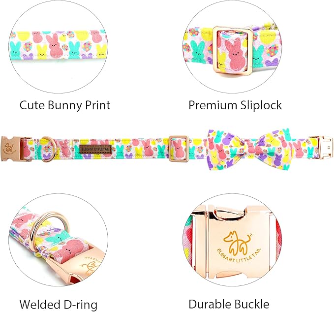 Elegant Little Tail Pink Bunny Print Easter Dog Collar, Adjustable S Size for Small Dogs