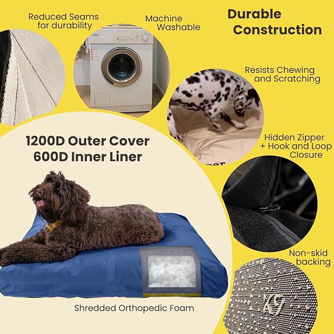 K9 Ballistics Tough Rectangle Pillow S Dog Bed - Removable Cover, Washable, Durable & Water Resistant Dog Bed Made for Small Dogs 24"x18" Sandstone