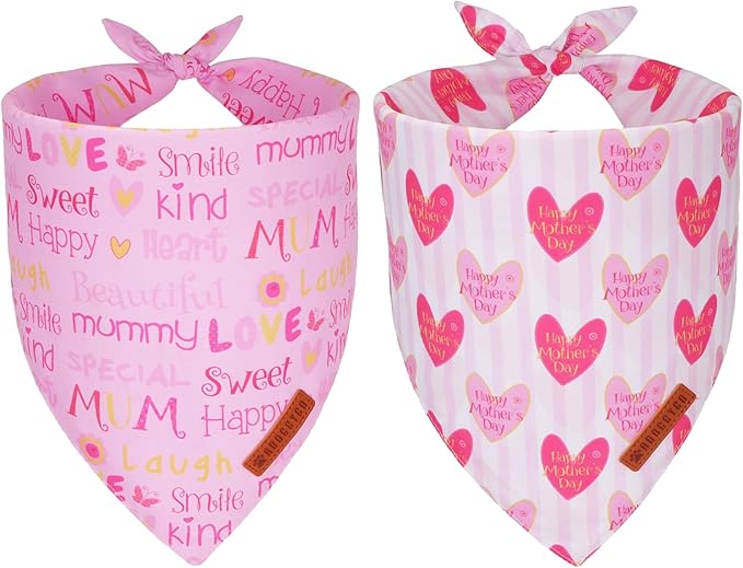 ADOGGYGO Mothers Day Dog Bandanas, Reversible Pink Pet Scarf, Premium Durable Fabric, Adjustable Fit Holiday Bandanas for Medium Large Dogs Pets (Large)