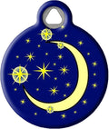 Dog Tag Art Moon and Stars Crescent Moon Personalized Pet ID Tag for Dogs and Cats, Silent Dog Tag with Customized Identification Information - Small .875" Diameter