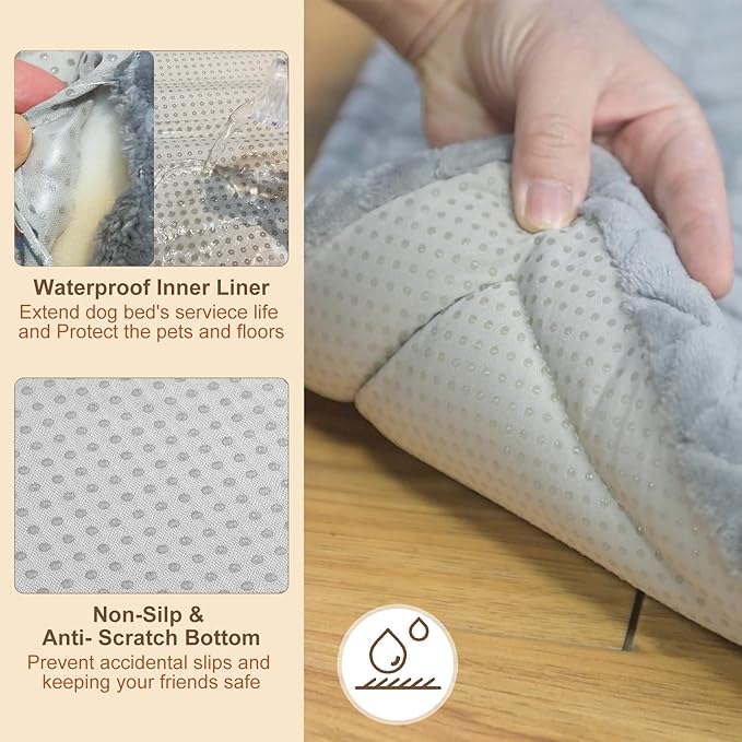 BEAUTYZOO Dog Bed Crate Pad 36 x 24 inch, Washable Dog Crate Mat for Large Sized Dogs, Anti-Slip Pet Crate Bed Kennel Pad, Durable Cozy Puppy Sleeping Mat Rectangle Mattress, Grey