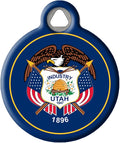 Dog Tag Art Utah State Flag Personalized Pet ID Tag for Dogs and Cats, Silent Polymer Coated Stainless Steel Nametag with Customized Identification Information - Large 1.25" Diameter