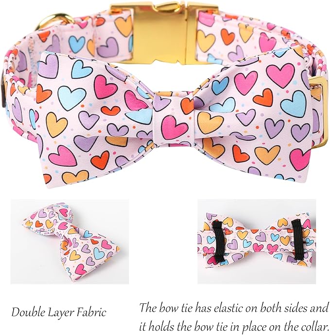 Lionet Paws Valentine's White Dog Collar, Cute Heart Dog Collar for Large Dogs, Adjustable Cotton Pet Collars for Medium Large Dogs