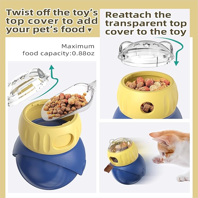 Interactive Cat Treat Puzzle Toy, Adjustable Cat Dry Food Dispenser, Mental Stimulation Game for Indoor Cats and Puppies, Slow Feeder & Brain Teaser
