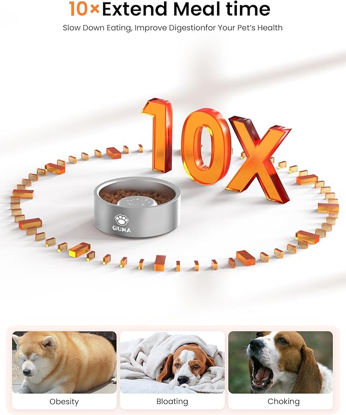 Slow Feeder Dog Bowls Stainless Steel, Food-Grade 304 Dog Slow Feeder Bowl 3.5 Cups Capacity, Heavy Duty Double-Layer with Non-Slip Base, Pet Puzzle Bowl for Medium & Large Dogs (Silver)