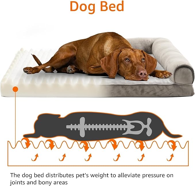 Amazon Basics Dog Bed with Cooling Gel Memory Foam, Pressure-Relief Support for Dogs up to 55lbs, Non-Slip Bottom, Machine Washable Cover, Large Sized (36" x 27"), Taupe