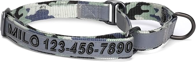 Pawtitas Customized Martingale Dog Collar Reflective Reflective Dog Collar Embroidered Personalized Name Phone Number Adjustable for Puppies Small Medium Large Size Dogs Large Camouflage Grey