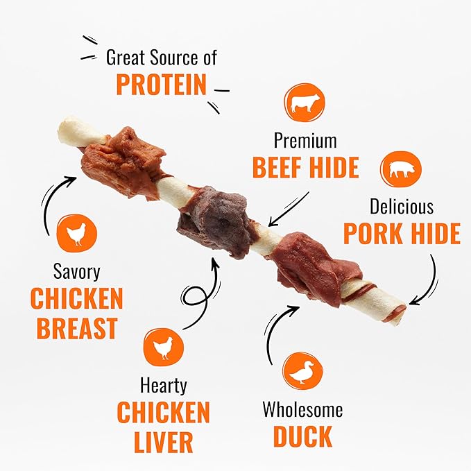 Good ‘n’ Fun Triple Flavor Kabobs Chews for All Dogs, 48 Ounces, Treat Your Dog to Long-Lasting Chews Made from Beef Hide, Real Chicken, Pork Hide, Duck and Chicken Liver