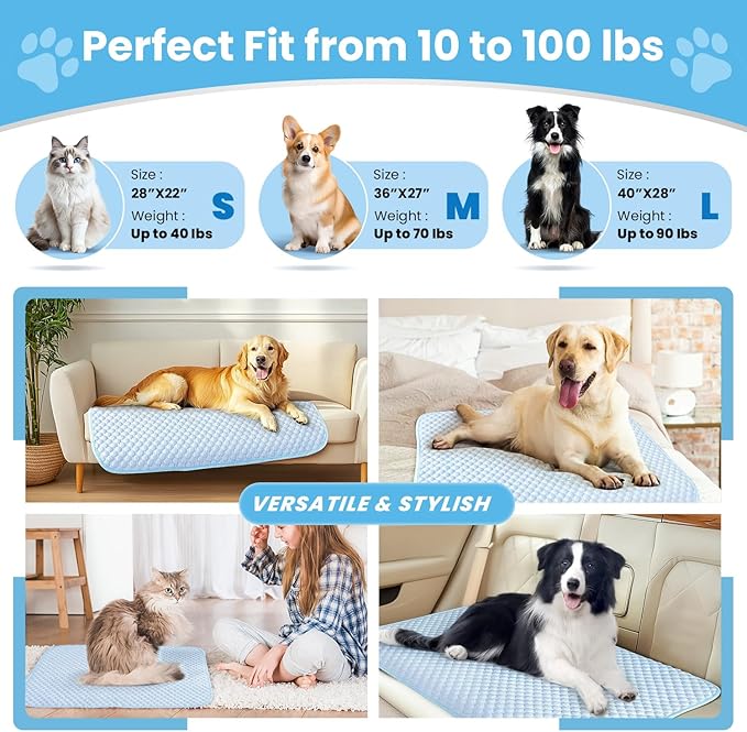 Mora Pets Dog Cooling Mat Breathable Cooling Pad for Dog Cats Washable Pet Cooling Mat for Indoor Outdoor Pets with Non-Slip Bottom 36 x 27 inch Light Blue Medium