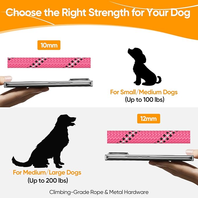 XiaZ Double Dog Leash for Two Dogs, No Tangle with 360° Swivel & 4 Comfortable Handles, Heavy Duty Dual Dog Leash with Highly Reflective Rope, Adjustable Split Leash for Small Medium Dogs, 3/8”Pink