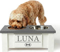 GTW Personalized Elevated Dog Bowl Stand for Large, Medium, Small, X-Small Dogs - Stainless Steel Food and Water Bowls - Raised Dog Dish (Small, Grey)