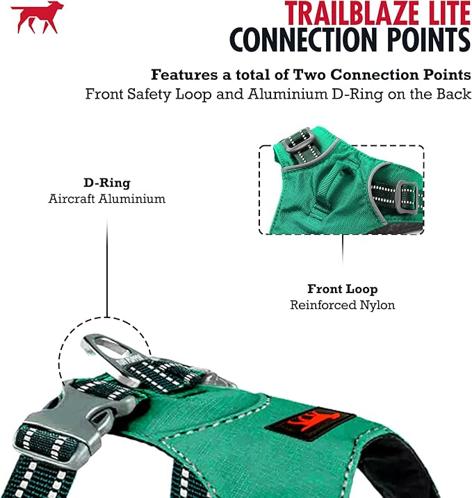 Tuff Pupper All-Day Wear Dog Harness | for Walking, Trail Running, Hiking | Front & Back Leash Clips | Reflective Trim | Easy On/Off Buckles | Lightweight Breathable | No Pull Design (XS, Teal)