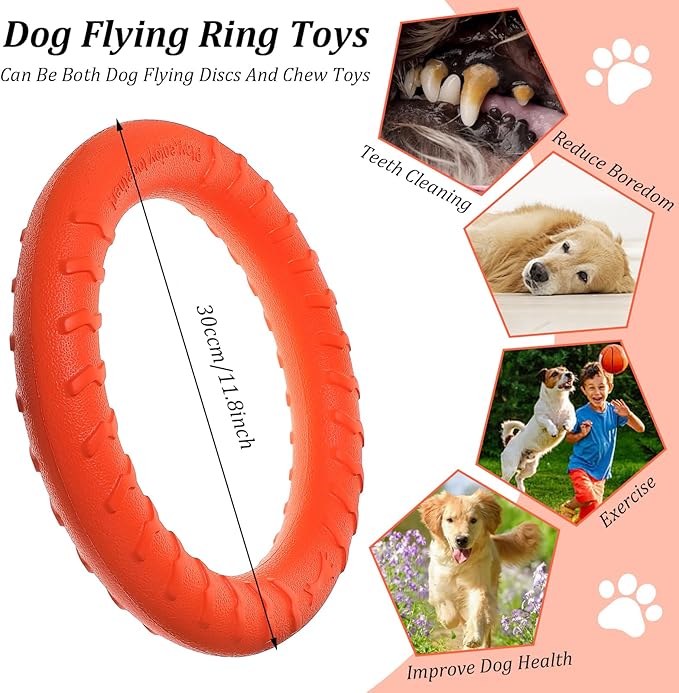 JIEYAO 4 Pcs Dog Training Ring for Outdoor, 12 Inch Pet Flying Disc for Aggressive Chewers, Durable Chew Toy Dog Ring Fetch Toys Floating Ring Toy for Large Medium Dogs Training and Teeth Cleaning