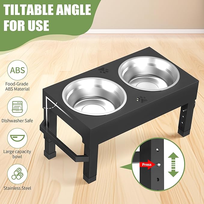 Elevated Dog Bowls, 4 Height Adjustable Raised Bowl Stand with 2 Stainless Steel 7" Food Feeder Bowls for Small Medium and Large Dogs