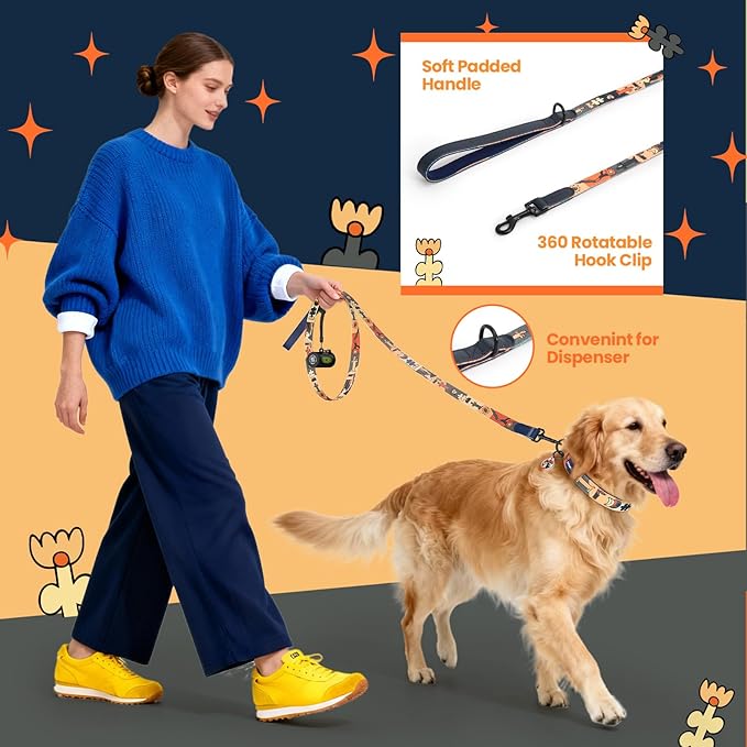 Dog Collar and Leash Set, QR Tag Adjustable Pet Collar, 5 FT Heavy Duty Dog Leash, Padded Handle, Quick Release Buckle, Metal Ring, 360° Swivel Clip for Small Dogs Walking Running (Dark Blue, S)