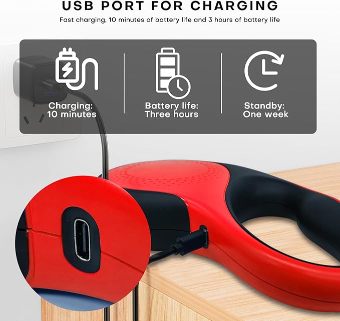 Retractable Dog Leash with LED Light Rechargeable,16Ft Heavy Duty Dog Leash for Medium Large Dogs up to 110lbs,360°No Tangle,One-Handed Brake,Pause,Lock(Red)
