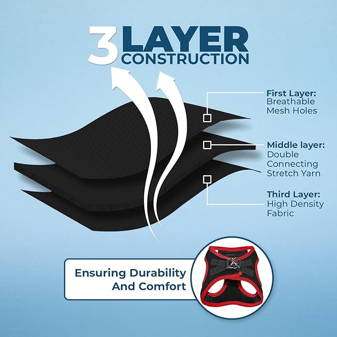 Best Pet Supplies - All Weather Mesh/Plush, Reflective, No Pull Harness for Small, Medium Dogs, Cats - Secure with Hook & Loop Fastener, Buckle, Double D-Rings - Black/Red Trim, M