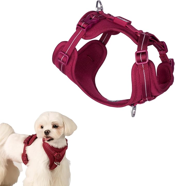 All-Weather No Pull Dog Harness Reflective Vest Harness QR Code Anti-Lost Adjustable Quick-Release Buckle Soft Padded Breathable Harness for Small Medium Dogs (Light-Burgundy, S)