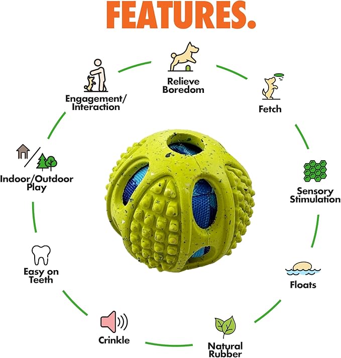 Max Fusion Made with Nike Grind, Arlee Meteor Ball Dog Toy, Toys for All Dogs, Durable & Natural Rubber Chew Toy for Play, Fetch & Chewing, Small, Yellow, 1 Count