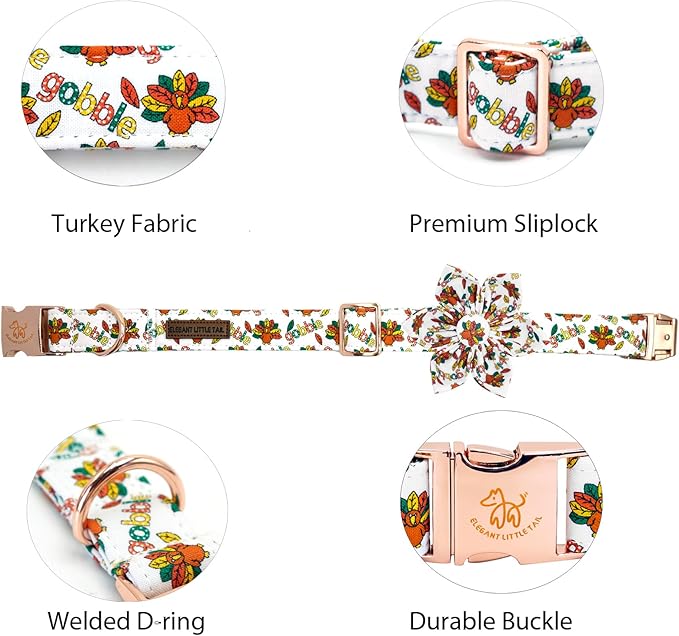 Elegant little tail Thanksgiving Dog Collar, Turkey Pet Collars Flower Red Metal Buckle Collar Puppy Girl Boy Holiday Cotton Soft Flower Adjustable Dog Collar for Medium Dogs
