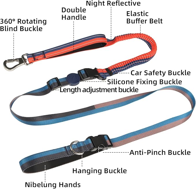 ‌EVERKING 6ft Hands-Free Dog Leash - 6-in-1 Adjustable with 360° Rotating Buckle, Night Reflective & Shock Absorbing for Large/Small Dogs (Up to 120lbs) (Dark Blue)