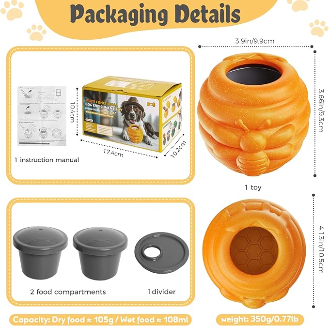 Dog Enrichment Toy for Aggressive Chewers - Interactive Dog Puzzle Toy for Boredom - Durable Nylon Honey Pot Treat Dispenser & Slow Feeder - Frozen Lick Toy with Removable Cups, Orange