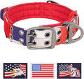 ADITYNA Heavy Duty Dog Collar for Large Dogs - Camo Red Blue Collar with Handle for Training, and Walking - Wide, Thick, Tactical, Soft Neoprene Padded