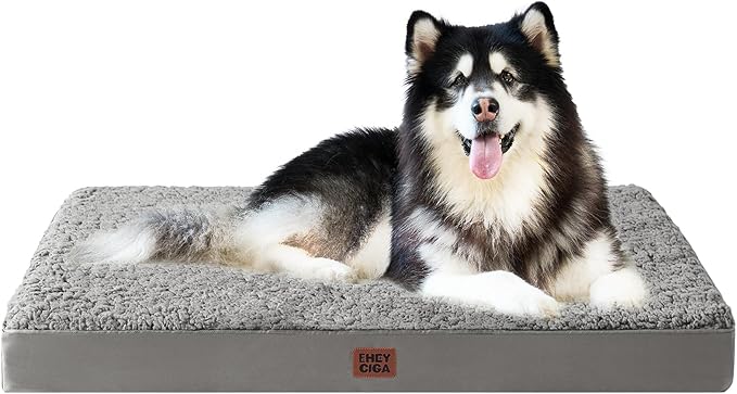 EHEYCIGA Orthopedic Foam Dog Bed, XXL, 47"L x 29"W x 3.5"Th, Light Grey