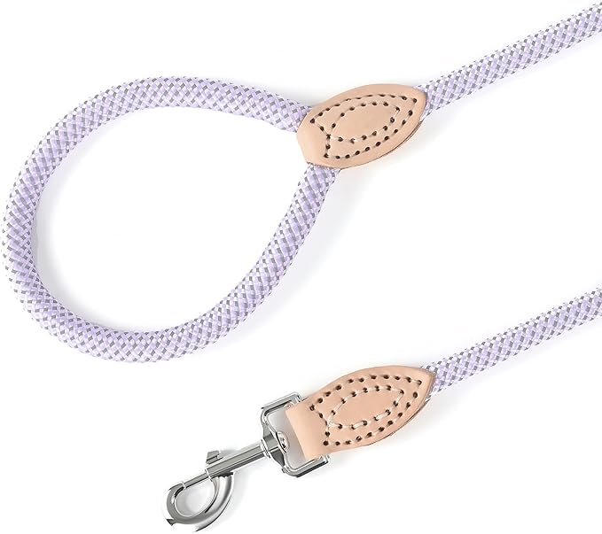 Mile High Life Rope Leash with Genuine Leather Connection, 6 FT/5 FT/4 FT, Heavy Duty Leash for Small Medium & Large Dogs (Purple,72 Inch)