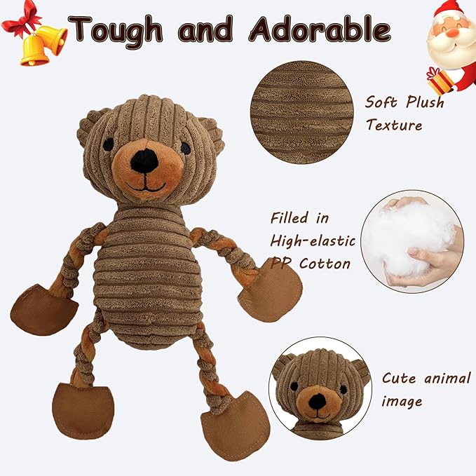 LWBMG Squeaky Dog Toys, Tug of War Dog Toys to Keep Them Busy, Stuffed Animal Dog Plush Toy for Puppy Small, Middle, Large Dogs, Cute Bear Interactive Doggie Toy Khaki
