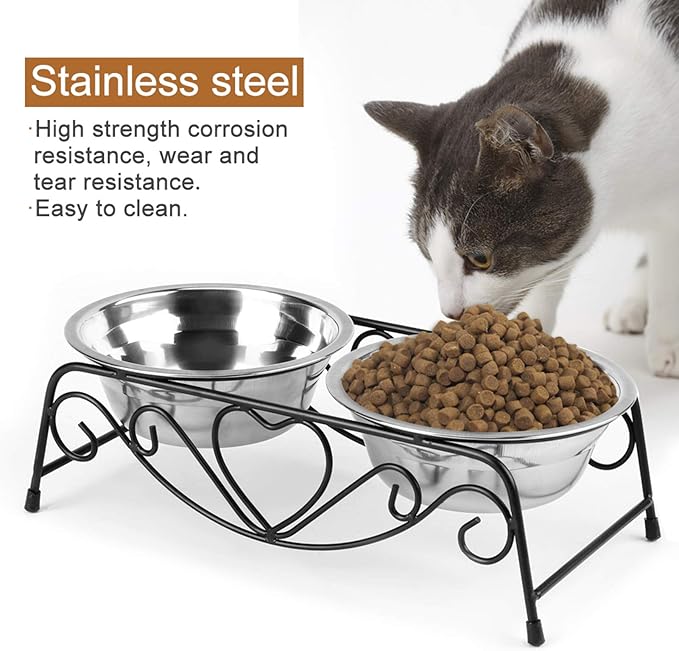 Elevated Dog Bowls, Double Stainless Steel Pet Feeder with Iron Stand for Small and Medium Dogs & Cats, Raised Food and Water Bowls for Better Digestion and Comfort
