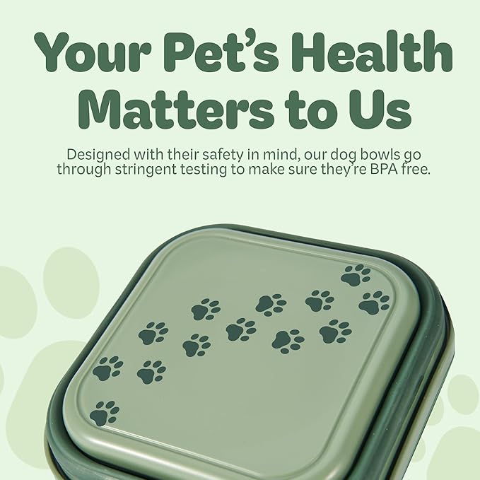 Collapsible Dog Water Bowl 30oz, 2 in 1 Portable Travel Dog Food Bowl with Lid, Easy Carry Loop Handle, Foldable Dog and Cat Food Bowl, Perfect for Traveling, Walking, Hiking (Green)
