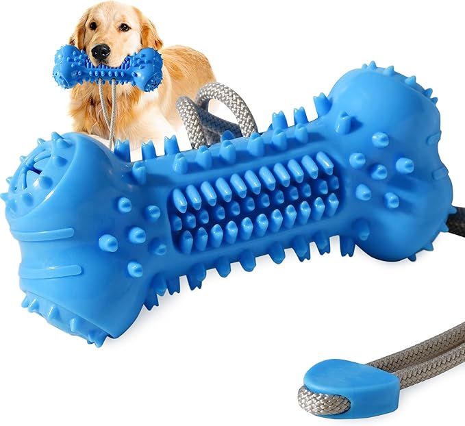 Dog Chew Toy for Aggressive Chewers, Durable Dental Cleaning Treat Toy, Food Dispensing Interactive Toy for Small, Medium & Large Dogs, Teeth Cleaning, Keep Busy, Tough Natural Rubber (Blue)