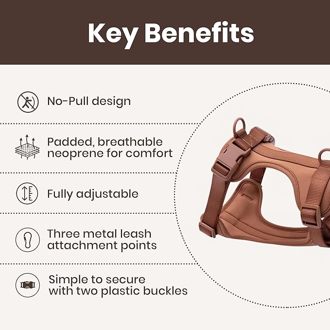 No Pull Dog Harness and Leash Set 3-in-1, Adjustable Anti Pull Dog Puppy Harness with Hands-Free Matching Leash and Poop Bag Holder, Easy Walk Dog Harness Medium, small Sized Dog (Cocoa)