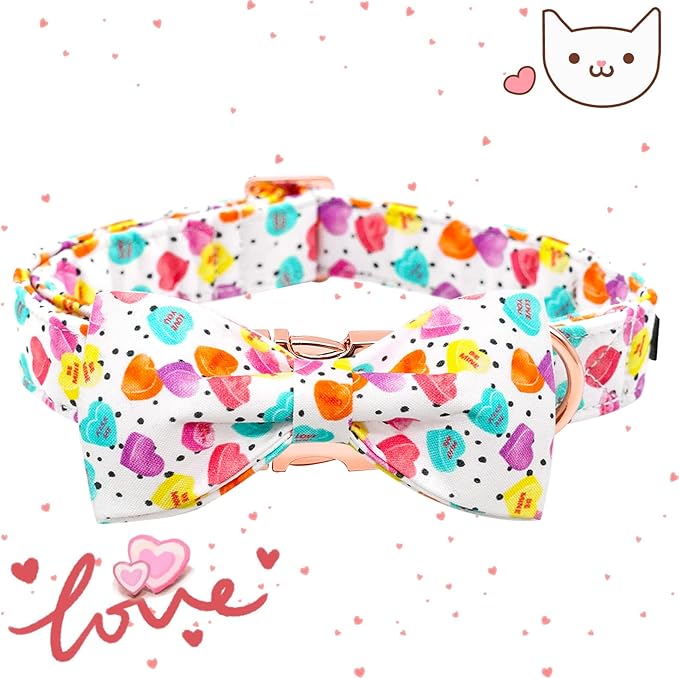 Elegant little tail Valentine's Dog Collar, Heart Dog Collar Cute Girl or Boy Puppy Collars Bowtie Pet Gift Adjustable Pet Collars for X-Large Dogs