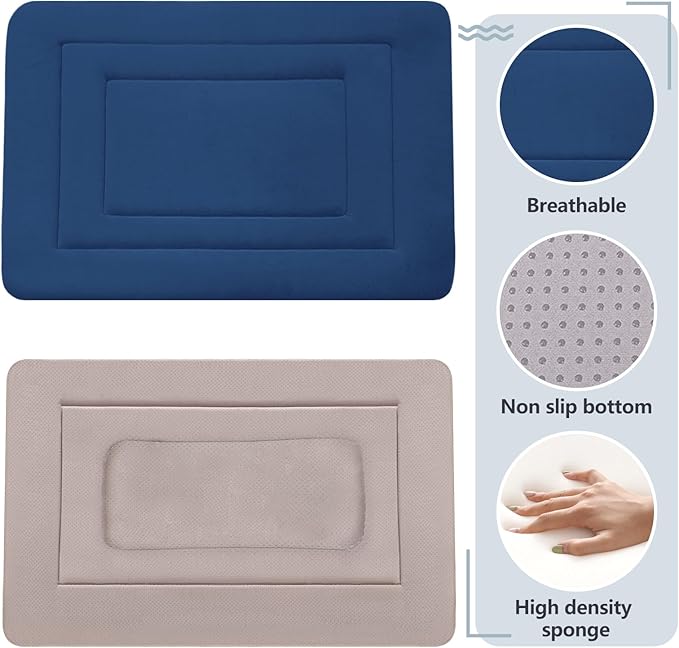 JoicyCo Dog Beds Soft Dog Crate Bed Pad Mat, 36 in Non Slip Bottom Washable Beds for Medium and Large Dogs, Pet Bed Mattress Kennel Pad, Dark Blue